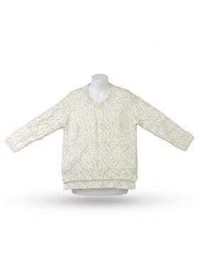 Alia Womens White Sweater With Metallic Gold Thread Pullover Style Sz S